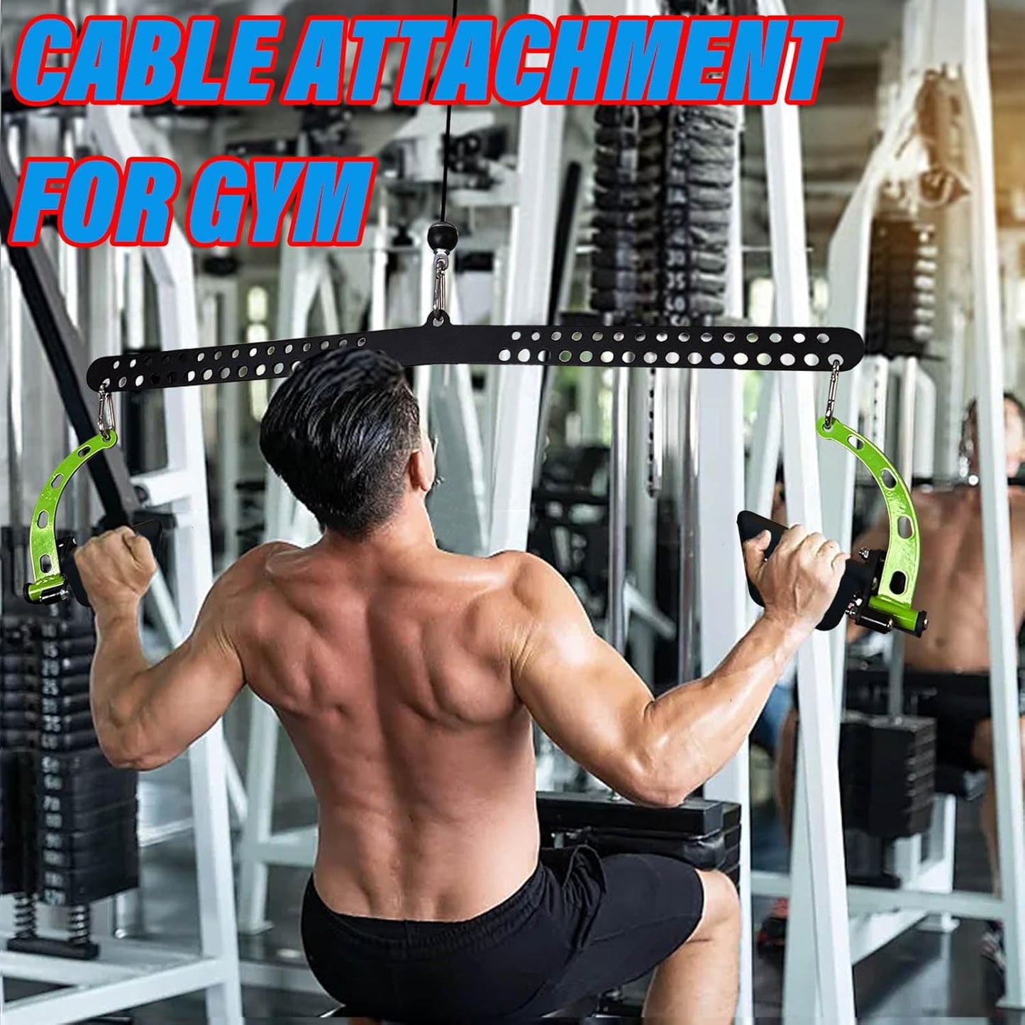 Multi-Grip LAT Pull Down Bar for Home Gym Fitness, Spreader Plate LAT Pulldown Attachments for Pulley System Cable Machine, Double to Single Cable Attachment Exercise Handle