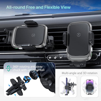 Soflame Wireless Car Charger, 15W Full Auto-Clamping Fast Charging Air Vent Car Wireless Charger for iPhone 16 Series/15 Series/14 Series/11-13 Series/Xr/8, Samsung S23/S22/S21/Note 20
