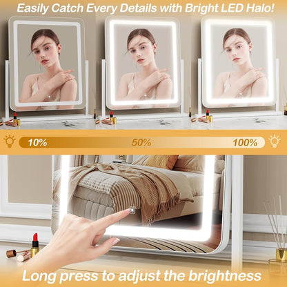 Lighted Makeup Mirror, Hollywood Vanity Mirror with Lights, Three Color Lighting Modes, and 5X Magnification Mirror, Smart Touch Control, 360°Rotation (17.2in. White)