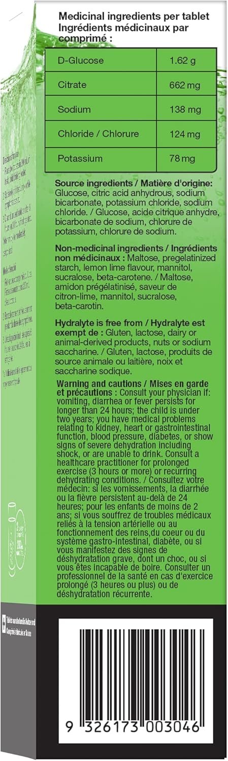 Hydralyte Electrolyte Tablets | Lemon Lime Flavored Electrolytes | Pre-Workout and Post-Workout Hydration Solution to Enhance Performance and Maximize Recovery | (2 Tablets per Serving, 40 Count)