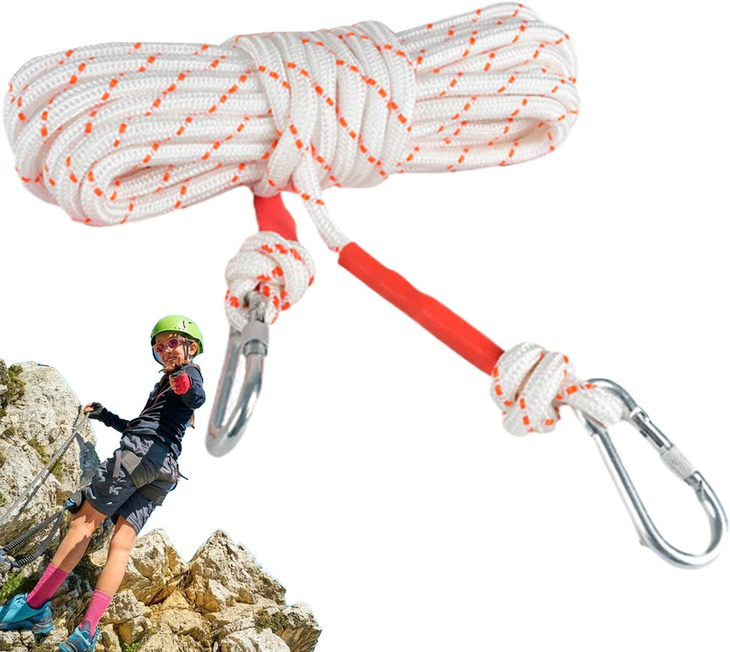 Escape Safety Rope, Steel Wire Core Climbing Cord, Double Hook Design, Portable Rescue Tool, Ideal for Hiking, Camping, Construction, Outdoor Adventures, Mountaineering, 0.47 inch