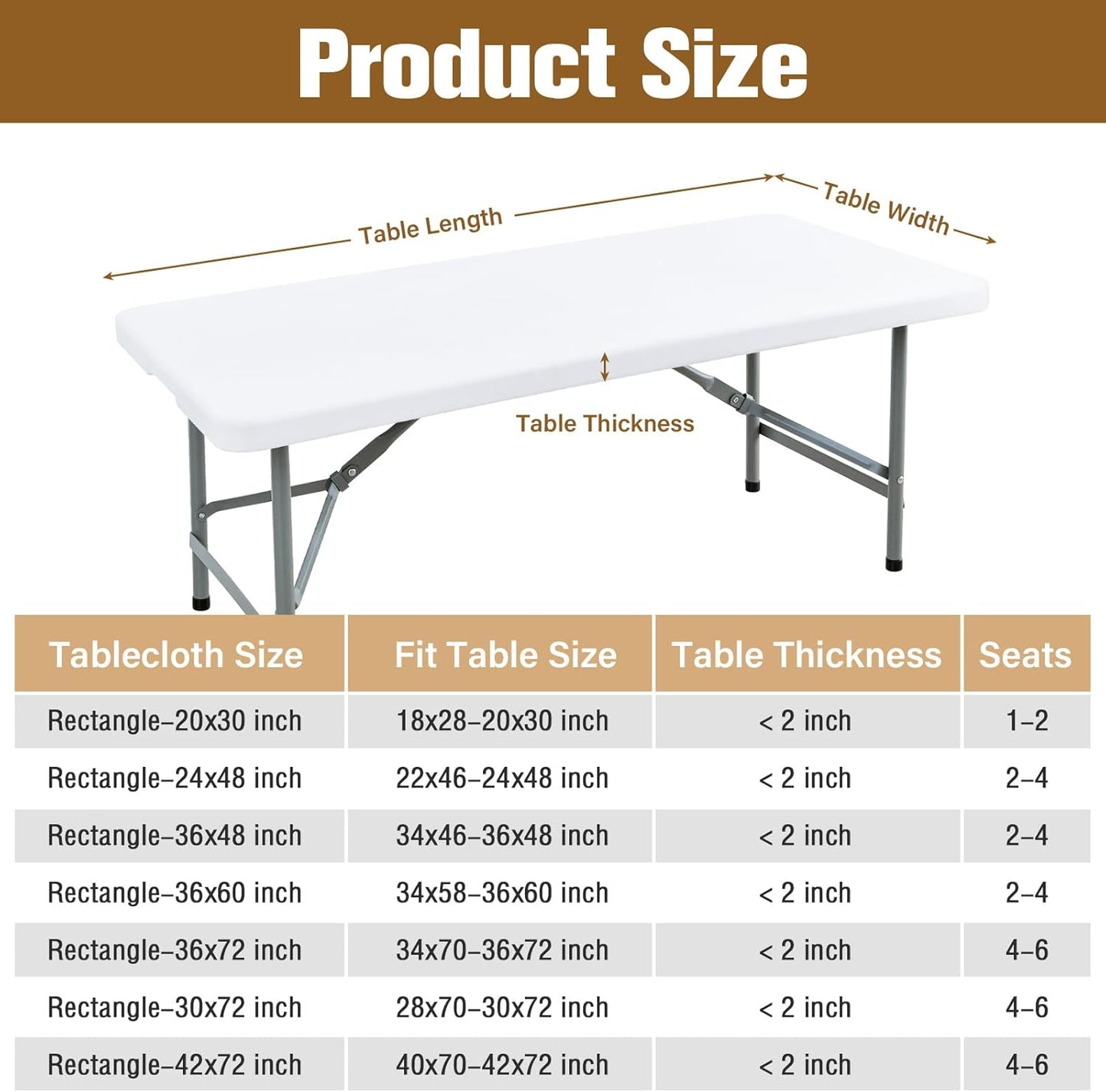 NEWISHER Fitted Rectangle Tablecloth 36 x 72 Inch Elastic Table Cloth Stretch Spandex Table Cover White Washable Polyester Table Top Cap Cover for Dining Picnic Camping Indoor and Outdoor