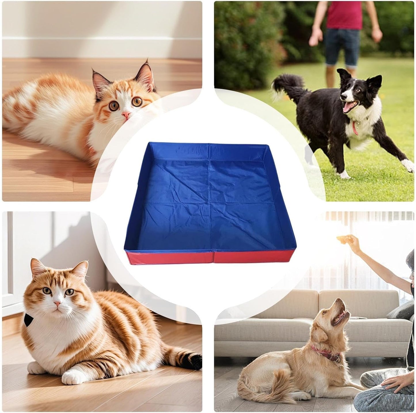 Pet Swimming Pool, Foldable Dog Bath Tub, Square Shaped PVC Pets Tub, Long Tail Keyword, Non-Inflatable Portable Bathing Solution for Cats Puppies and Small Animals Indoor Outdoor