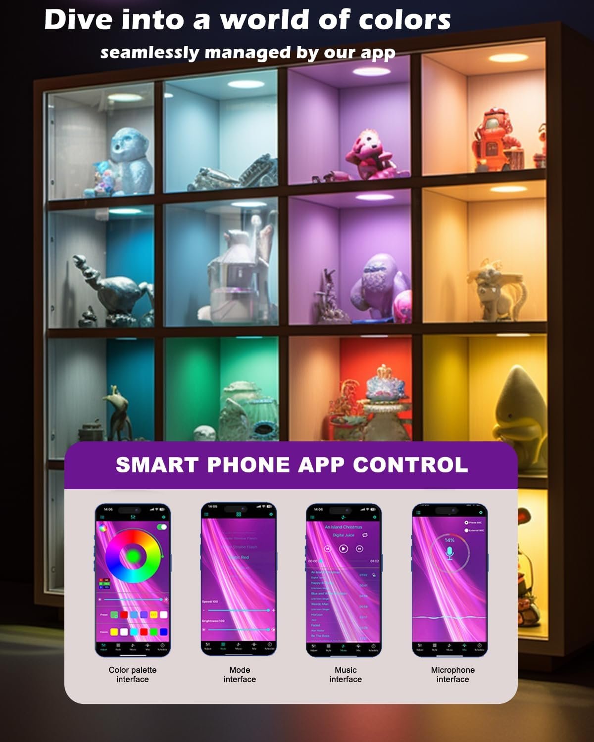 Cefrank Color Cabinet Lighting, Smart RGB LED Puck Lights Music Sync, Scene Modes, Color Changing LED Lights