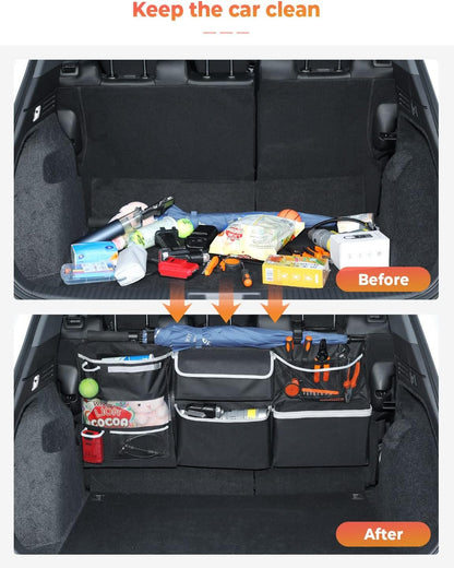 Oasser Car Storage Organizer New Version, Hanging Trunk Organizer with 10 Different Functional Storage Bags, Car Automotive Accessories Trunk Organizer for SUV Truck MPV VAN