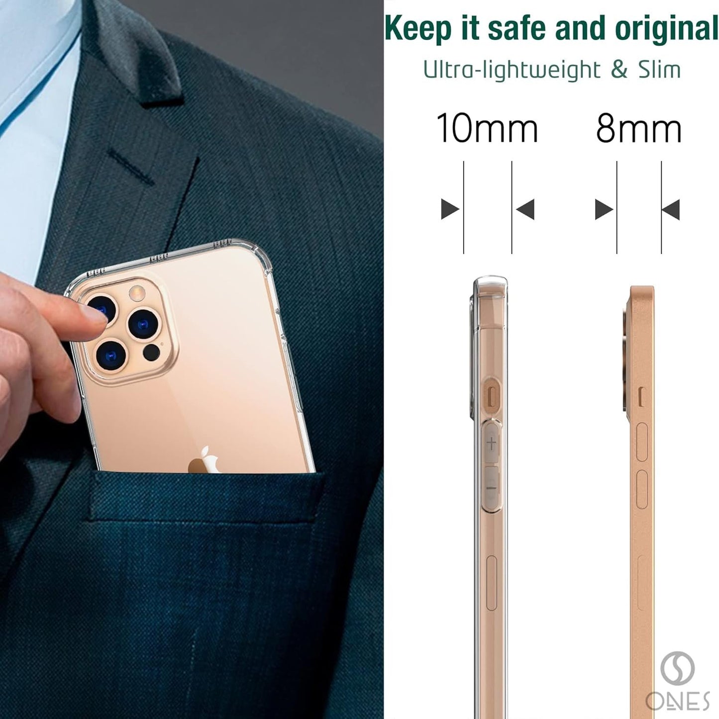 ONES iPhone 14 Pro Max HD Clear Case『 Military Protection Shockproof Airbags 』『 Speaker Resonance 』〔 Screen & Lens Guard 〕〔 Anti-Slip 〕〔 Strap Hole 〕 · Sturdy Impact Absorb Anti-Yellow Silicone Cover