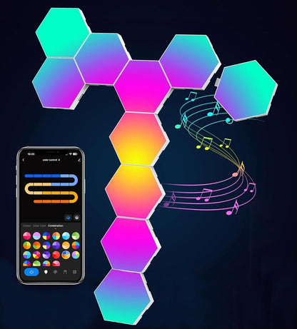 Hexagon LED Lights for Bedroom, Smart Home Gaming LED Wall Lights RGBIC Gaming Room Decor Compatible with Alexa Google Assistant, Voice/App Control, Music Sync, DIY Modular LED Light Panels, 10 Pack