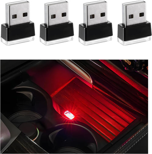 JUSTTOP 4 PCS USB LED Car Interior Atmosphere Lamp, Plug-in USB Interface Mini Trunk Ambient Night Lights, Portable USB Lighting Decor for Vehicle Laptop Keyboard, Car Accessories (Red)
