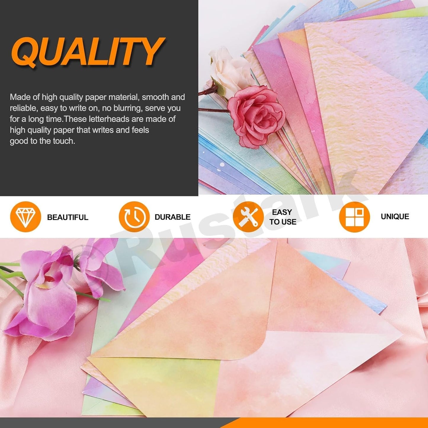 Rustark 200pcs Watercolor Stationery Paper and Envelopes Set with Stickers, Double-Sided Stationery Paper Lined Paper Sheets Watercolor Envelopes for Writing Letters Greeting Cards Invitations