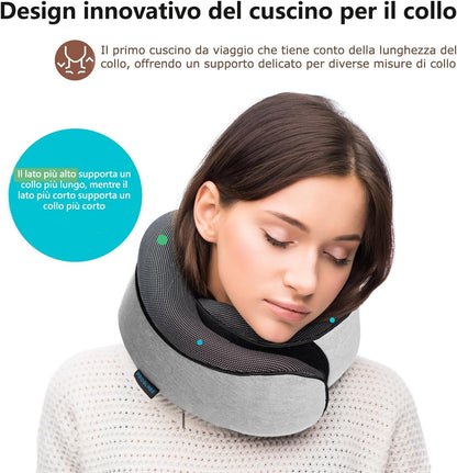 Proglobe Neck Travel Pillow - Neck Pillow, 100% Memory Foam, Sleep Pillow, Ideal for Travel by Plane, Car, Train, with 3D Mask, and Premium Mesh Bag, Grey