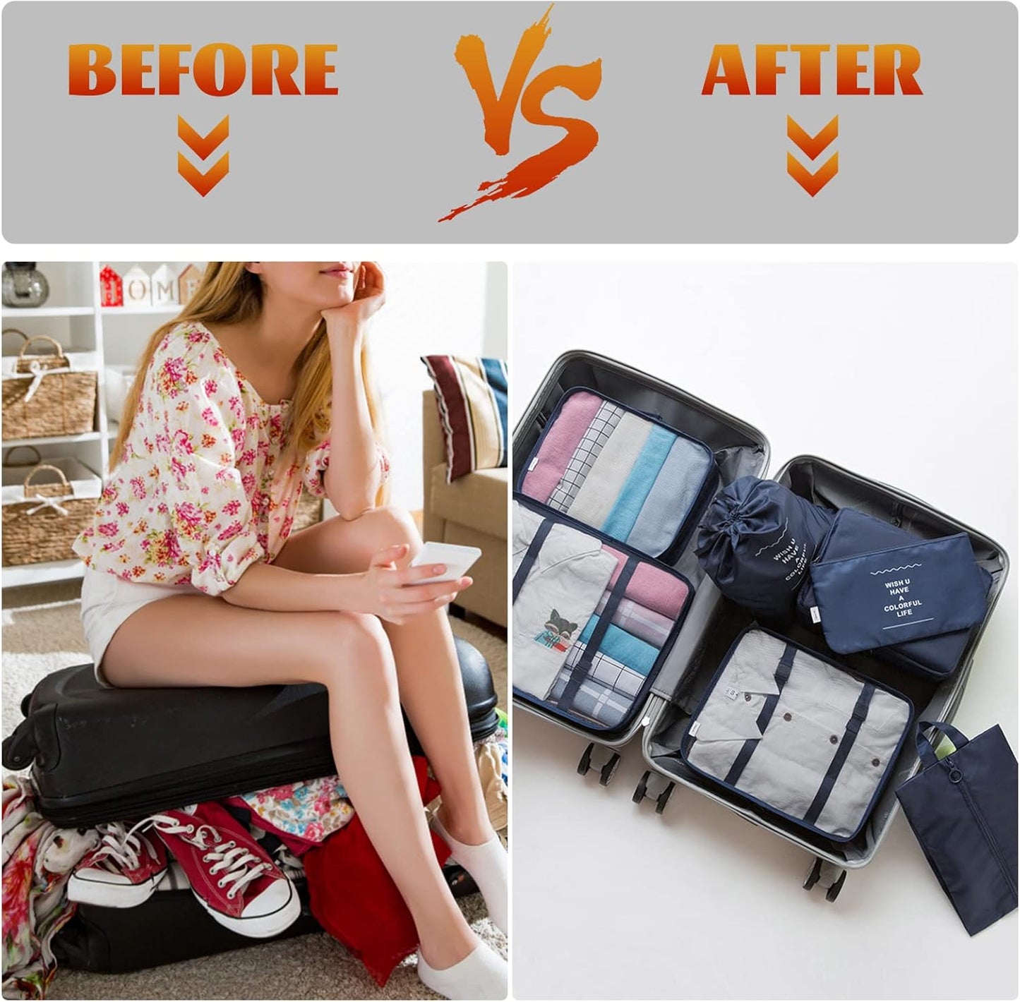 KTMOUW 7 Pieces Organizer Suitcase Suitcase Cubes Packing Organizer Cubes Travel Bags Luggage Packing Organizer Nylon Set, blue