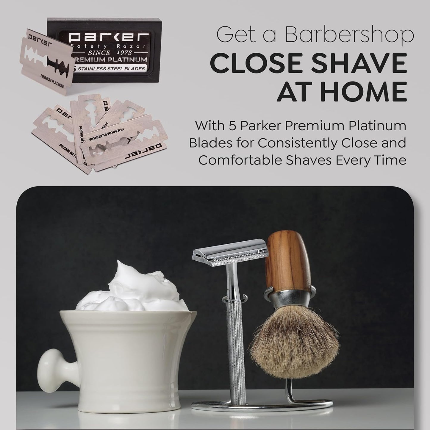 Parker 78R Double Edge Safety Razor with 5 Safety Razor Blades, Women & Men’s Safety Shaving Razor, Reusable Razor, Plastic Free – CHROME