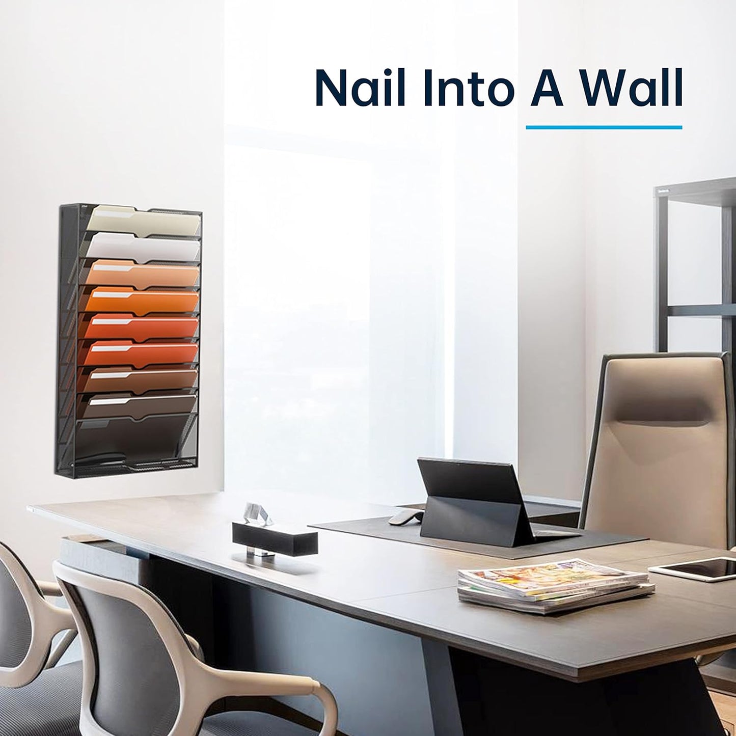 SUPEASY 10-Tier Wall File Organizer Hanging Wall File Holder for Papers, Folders, Files Clipboard & Magazine Organization Great for Office Home, Black 2 Pack