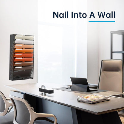 SUPEASY 10-Tier Wall File Organizer Hanging Wall File Holder for Papers, Folders, Files Clipboard & Magazine Organization Great for Office Home, Black 2 Pack