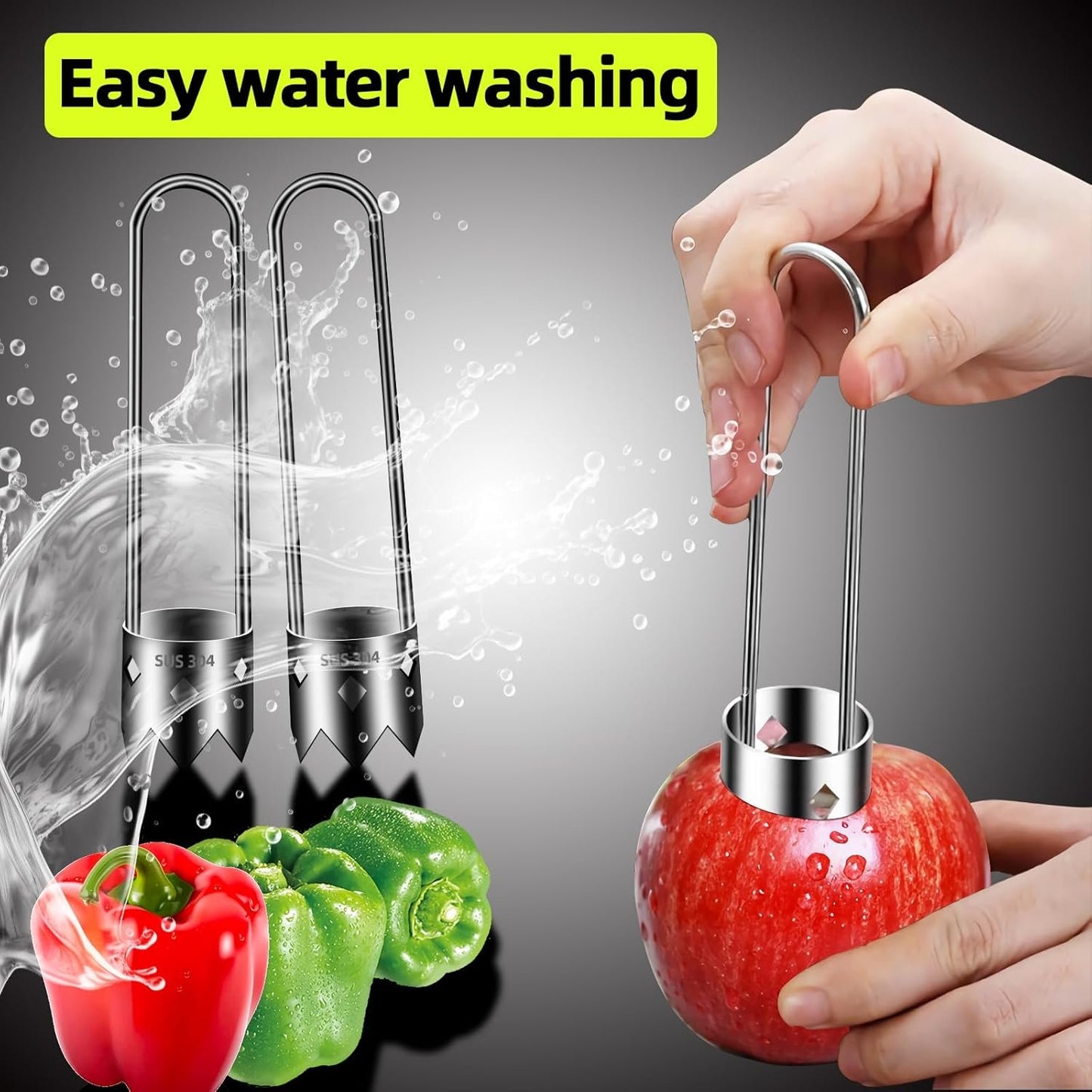 Aerbee Fruit and Vegetable Corer Tool - Premium Stainless Steel Apple Core Remover, Pepper Seed Remover - Universal Kitchen Gadget