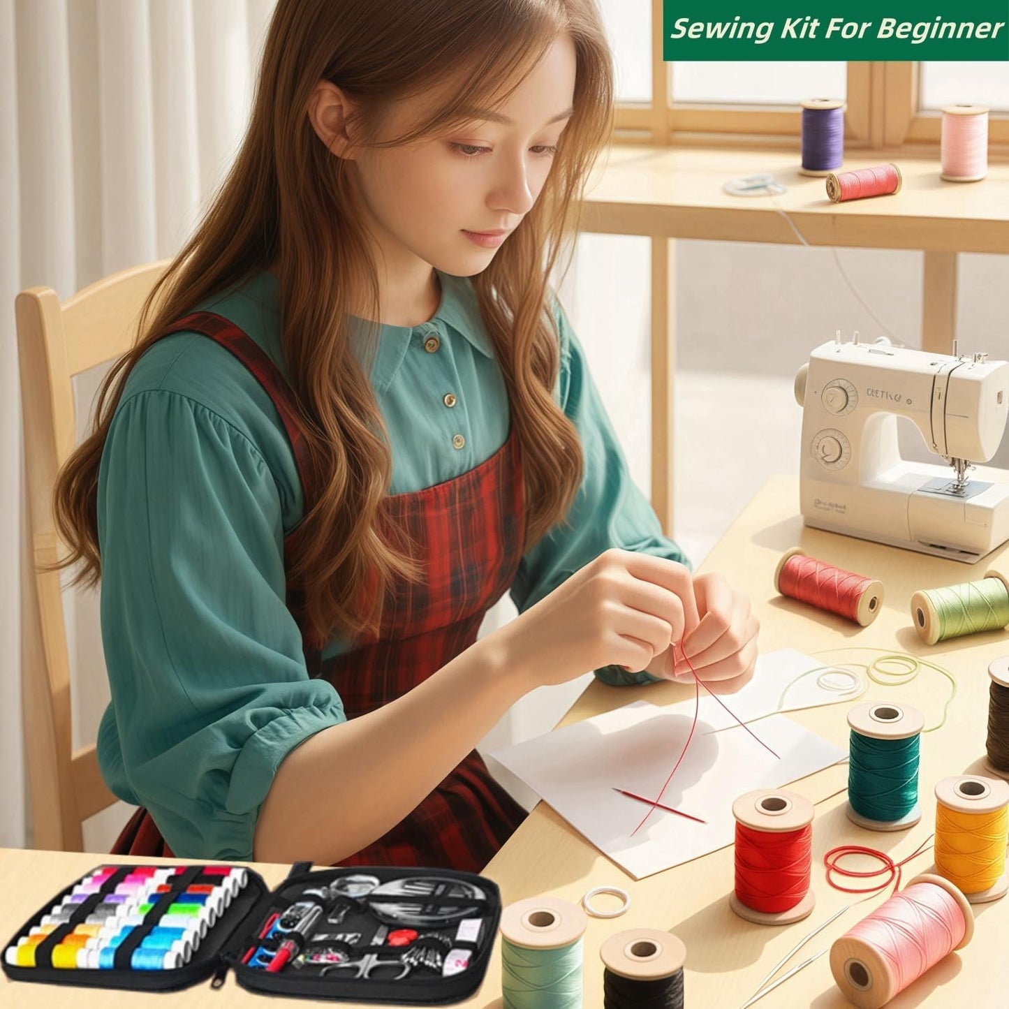 Portable Sewing Kit for Traveler Adults Kids Teens Beginner Mom Grandma,Mini Sewing Supplies Accessories Contains Thread,Needles,Scissors,Measuring Tape, Dorm Room Essential,Emergency Repair,Home DIY