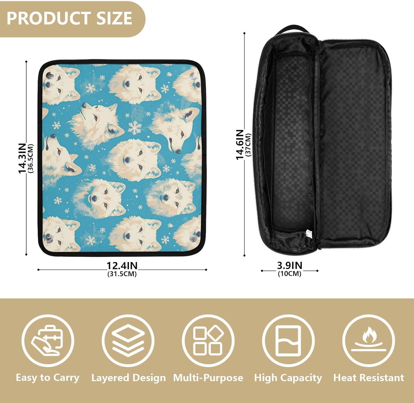 White Wolfs - Borsa da viaggio per attrezzi da capelli blu con cuscinetto resistente al calore, organizer portatile per strumenti per lo styling dei capelli per ferro piatto e accessori per la cura