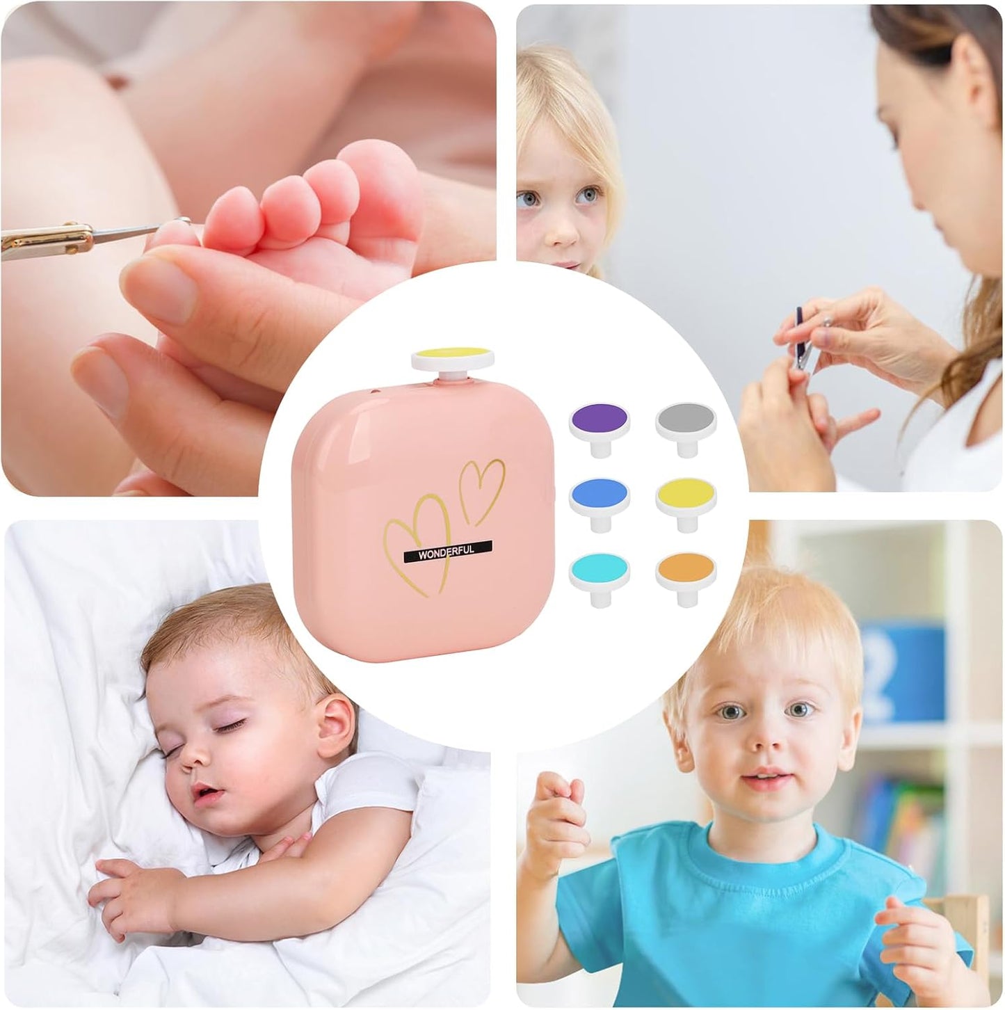 Electric Nail File, USB Trimming Kit, Fingernail Polisher with Multiple Speed Settings, Gentle Sanding Heads, Compact Design for Baby Care, Travel, and Home Use