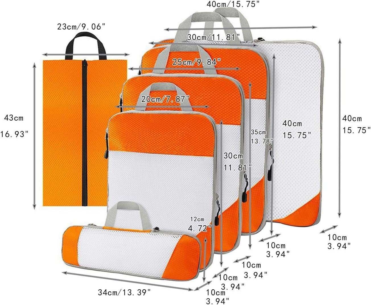 Generic 6-Piece Travel Packing Cubes Set for Efficient Organization on The Go, Orange