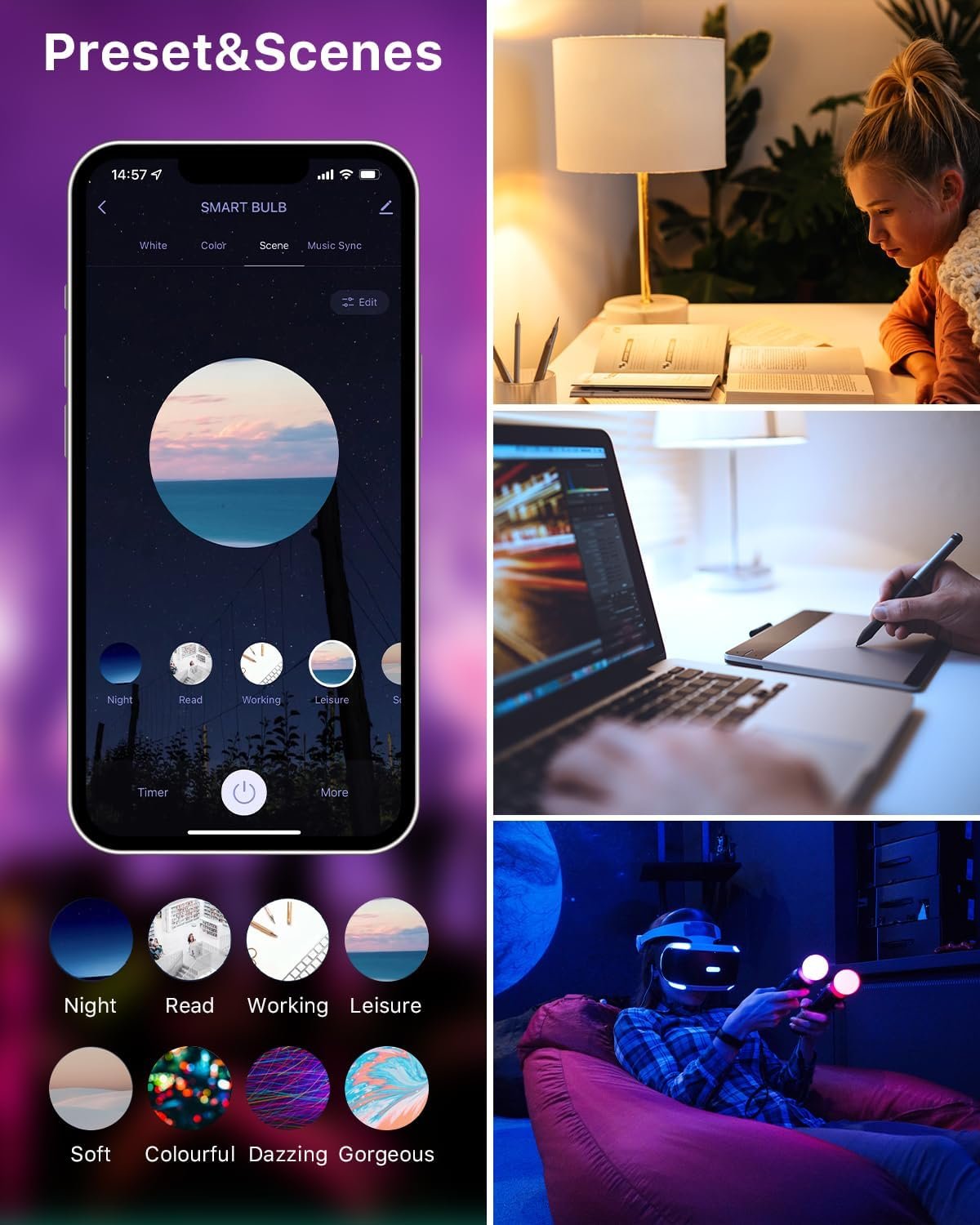 LUTW Smart Light Bulb, E27 Screw LED Bulb Colour Changing, Compatible with Alexa, Google Home, 9W 900lm RGBCW 2700K-6500K Bluetooth &WiFi 2.4GHz, Pack of 2 (No Hub Required)