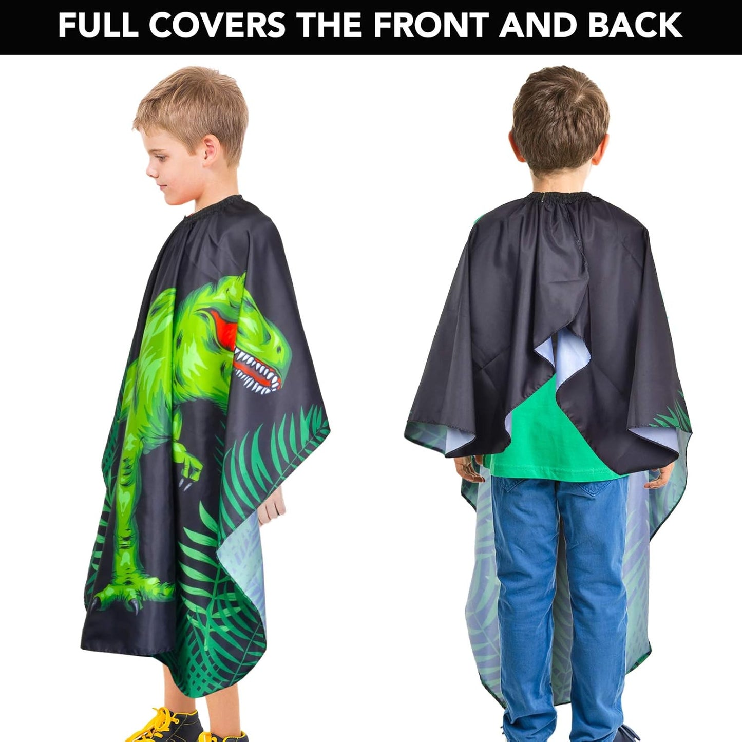 Kids Haircut Waterproof Barber Cape Cover, Dinosaur Hair Cutting Apron for Boys With Adjustable Snap Closure