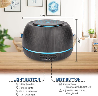 300ML Aroma Essential Oil Diffuser,8 Hours Wood Grain Cool Mist Aromatherapy Diffuser with Remote Control,USB-C Power Cable,Timer, 7 Color Light Changing Air Humidifier for Home,Bedroom