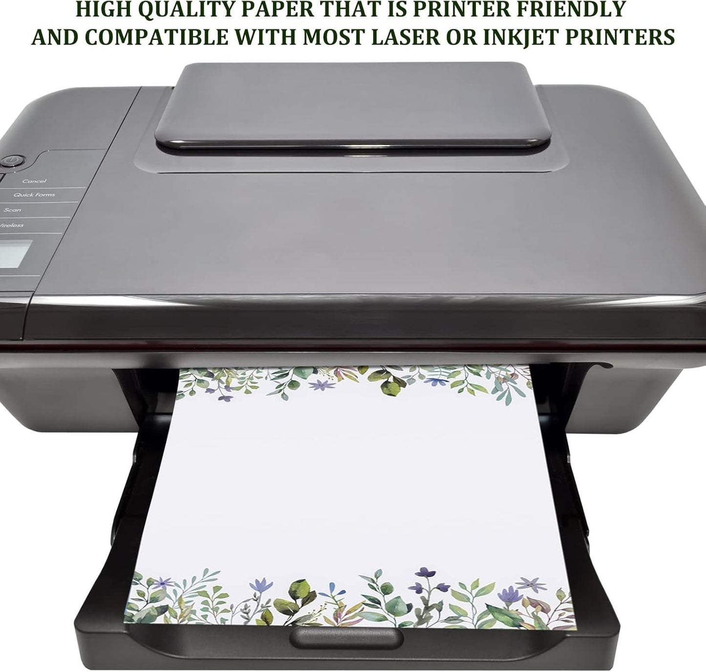 200 Sheets Rustic Greenery Letterhead Stationery - Decorative Border Design Writing Paper for Office, Home, Wedding - 8.5 x 11 Inch (Leaf)