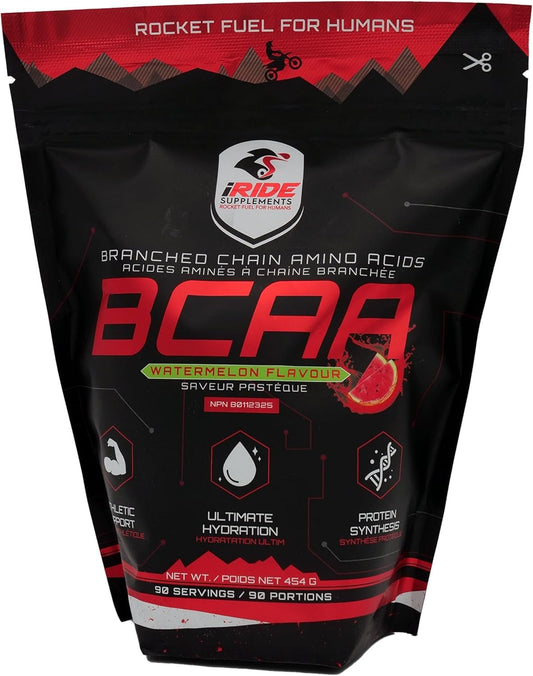 iRide Supplements - Branched Chain Amino Acids BCAA Protein Powder, Watermelon Flavour - Ideal for Hydration, Boosts Energy, Enhanced Performance, Endurance & Metabolism - Athlete Supports-90 Servings