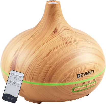 Devanti Aroma Diffuser, 300ml Wood Grain Air Humidifier Purifier Essential Oils Car Freshener Vaporizer Aromatherapy Diffusers Scent Booster Home Office Bedroom Humidifiers Steam, 7 Led Light