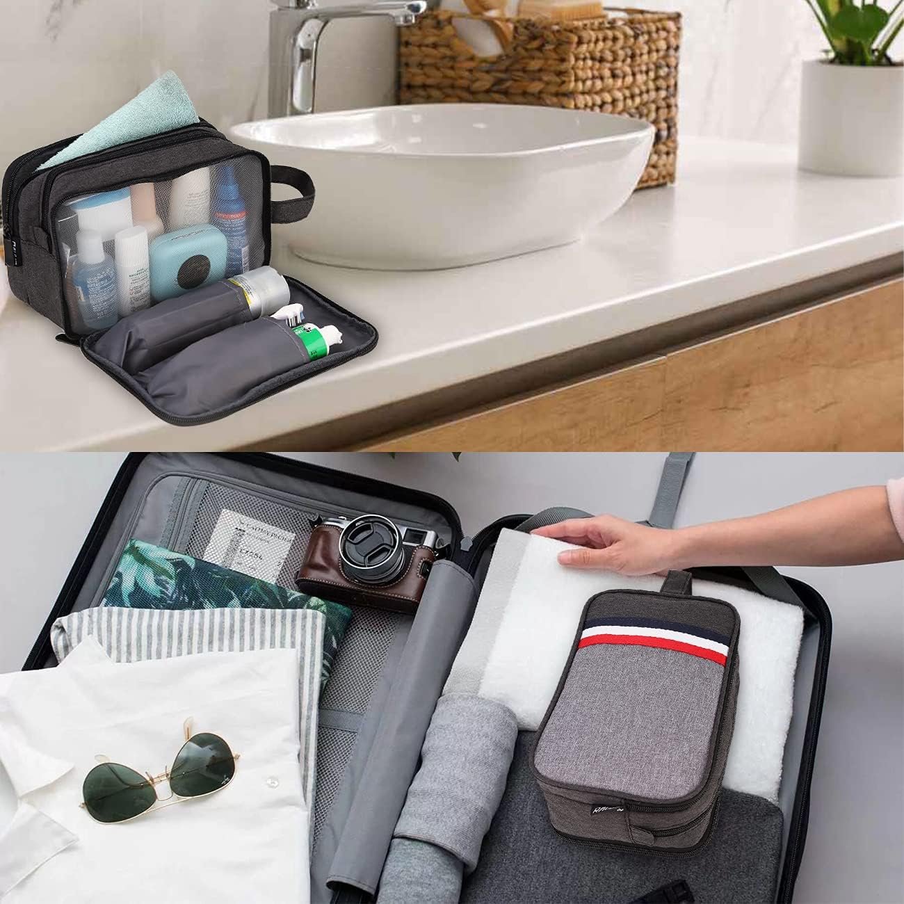 Mens Toiletry Bag,RAVUO Water Resistant Travel Toiletry Organizer Dopp Kit Shaving Bag for Toiletries Accessories (Black)