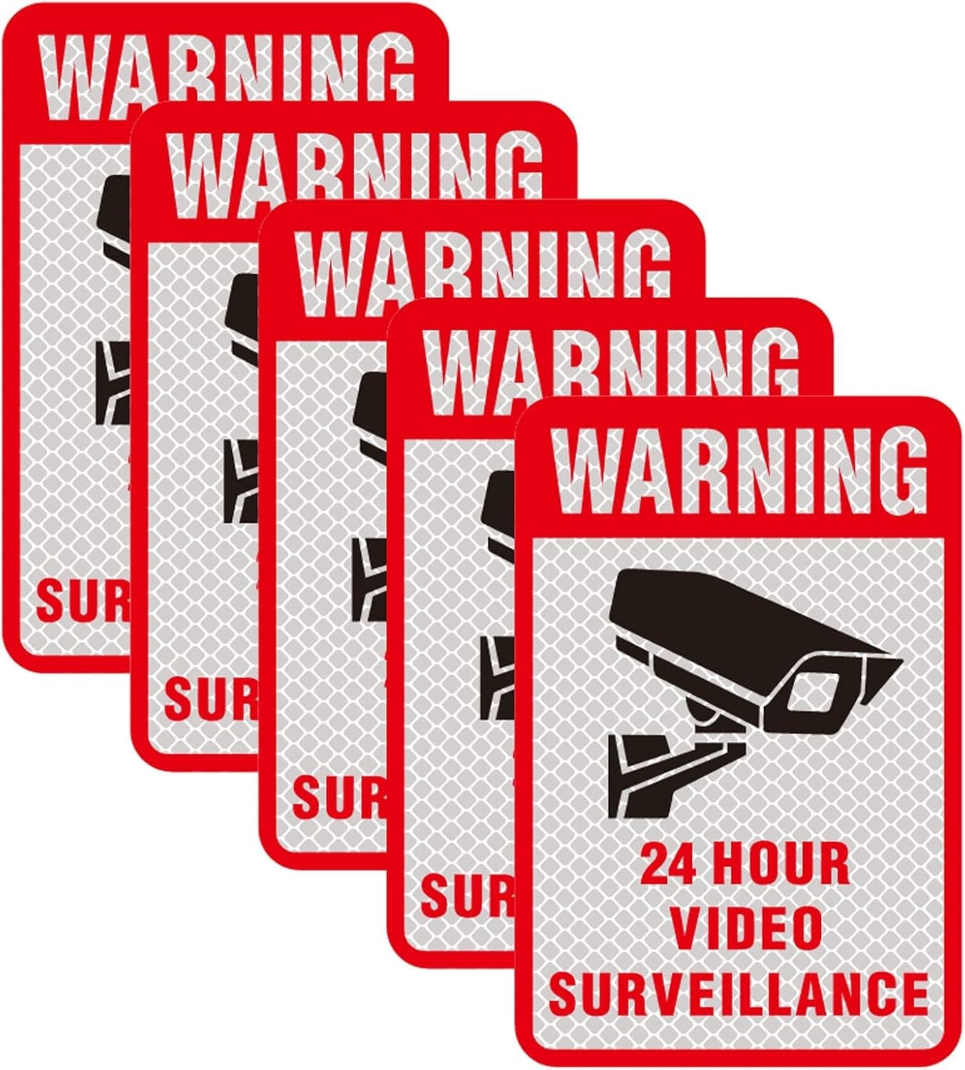 5 Pcs Reflective No Trespassing Warning Video Surveillance Yard CCTV Sign Sticker,Private Property 24 Hours Video Recording Sign,Home Fake Security Camera Stickers Signs.(Surveillance Sign)