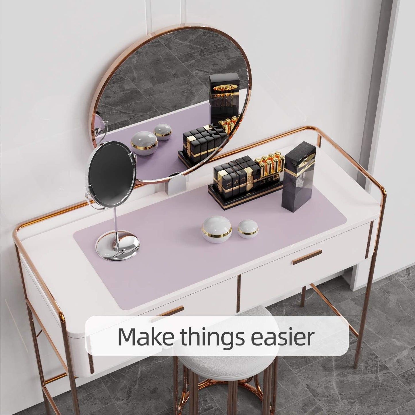 YSAGi Multifunctional Office Desk Pad, Ultra Thin Waterproof PU Leather Mouse Pad,Dual Use Desk Writing Mat for Office/Home (Grayish Lavendar+Cinnamon Buff, 31.5" x 15.7")