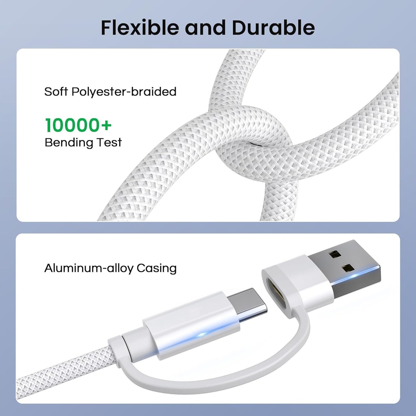 Basesailor iPad Mini 7 Charger,4 in 1 USB C Cable 6.6ft,60W Multi Charger Cord Universal Charging with USB A/Lightning Adapter for AirPods Pro 2 2023,AirPods Max 2024,iPhone 16 15 14,Apple iWatch 10 9