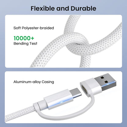 Basesailor iPad Mini 7 Charger,4 in 1 USB C Cable 6.6ft,60W Multi Charger Cord Universal Charging with USB A/Lightning Adapter for AirPods Pro 2 2023,AirPods Max 2024,iPhone 16 15 14,Apple iWatch 10 9