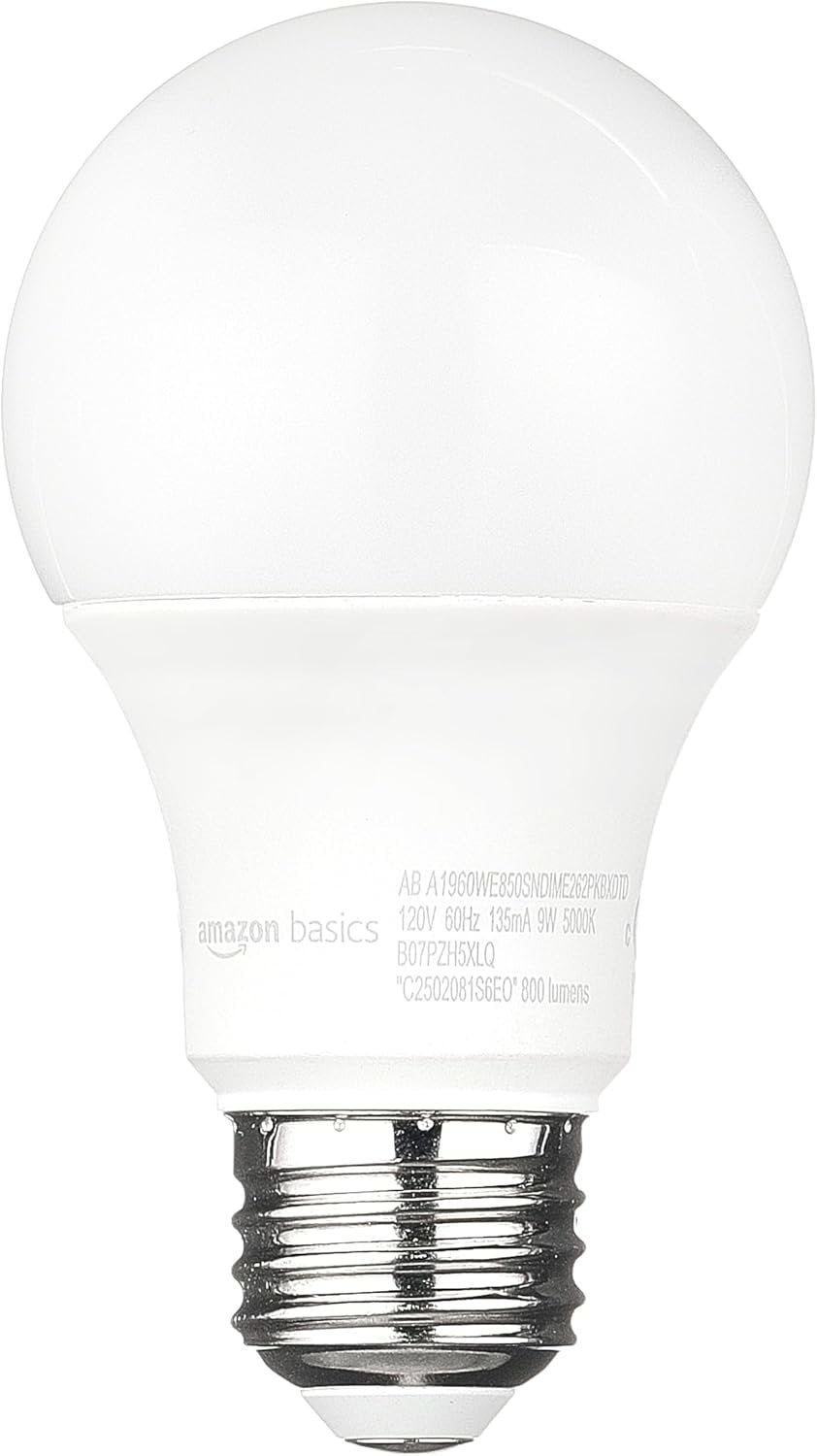 Amazon Basics A19 Dusk to Dawn Sensor LED Outdoor Light Bulb, 60W Equivalent, Energy-Efficient 9W, Daylight 2700K, E26 Base, 10,000 Hours, 2 Count (Pack of 1)