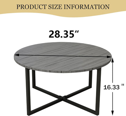 Diolong Round Coffee Table Center Table Living Room Side Table Dining Table with Metal Frame Small Coffee Tables for Small Spaces, Grey Oak