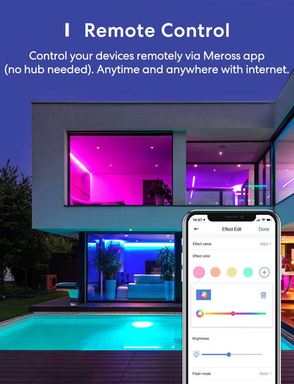 meross Smart LED Strip Lights Work with Apple HomeKit, Alexa, Google Home, and SmartThings, App Control, 16.4ft RGB Color Changing Wi-Fi LED Strip for Home, Bedroom, Kitchen, TV, Party