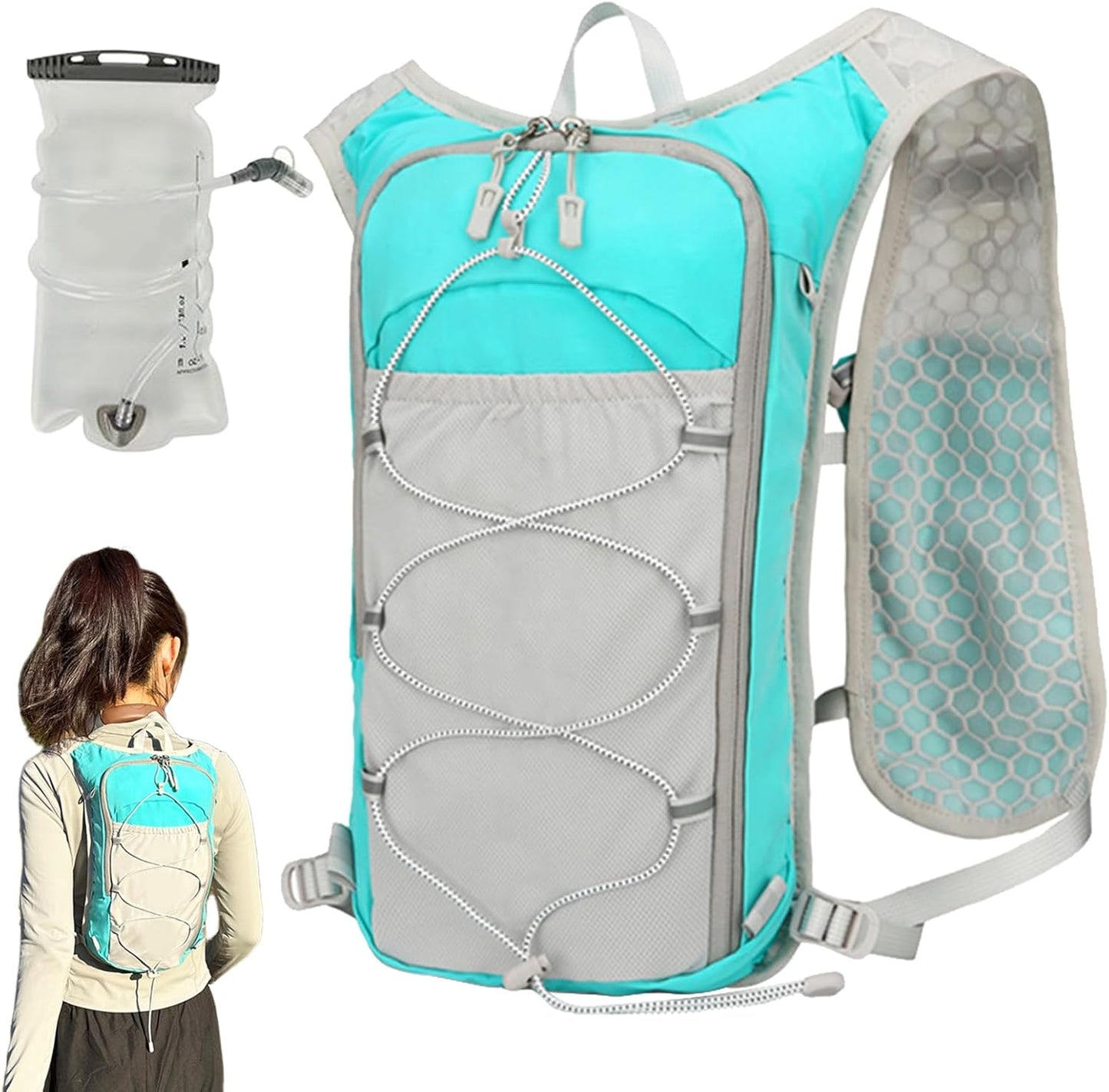 Running Hydration Pack, Reflective Lightweight Vest, 15.75x8.66x3.15 Inches Breathable Sports Bag, 1.5L Water Bladder Carrier, Outdoor Workout Gear for Women Camping Riding Travel