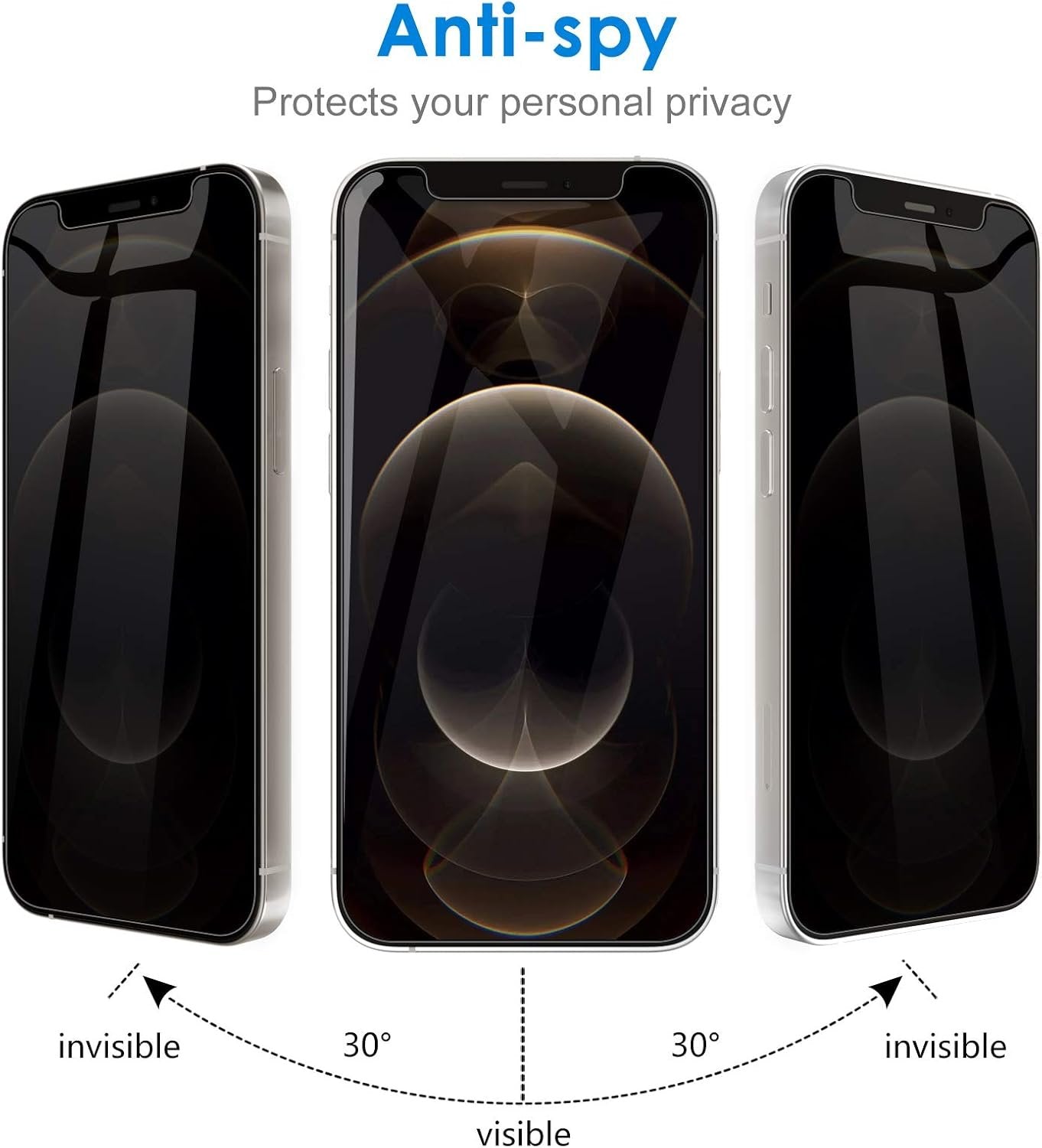 JETech Privacy Screen Protector for iPhone 12 Pro Max 6.7-Inch, Anti Spy Tempered Glass Film, 2-Pack