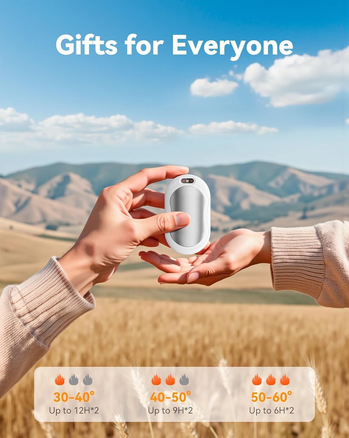HEY BANK Hand Warmers Rechargeable - 10000mAh Double-Side Electric Hand Warmer, Fast Heating Reuseable Handwarmer, 3-Settings Pocket Heater, Travel Essentials, Gifts for Women Men, Outdoor, Camping