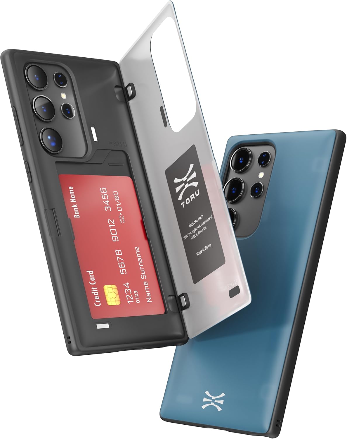 TORU CX Hybrid for Samsung Galaxy S23 Ultra Wallet Case | Dual Layer Slim Protective Hard Cover with Hidden 2-Credit Card Slot Holder - Blue