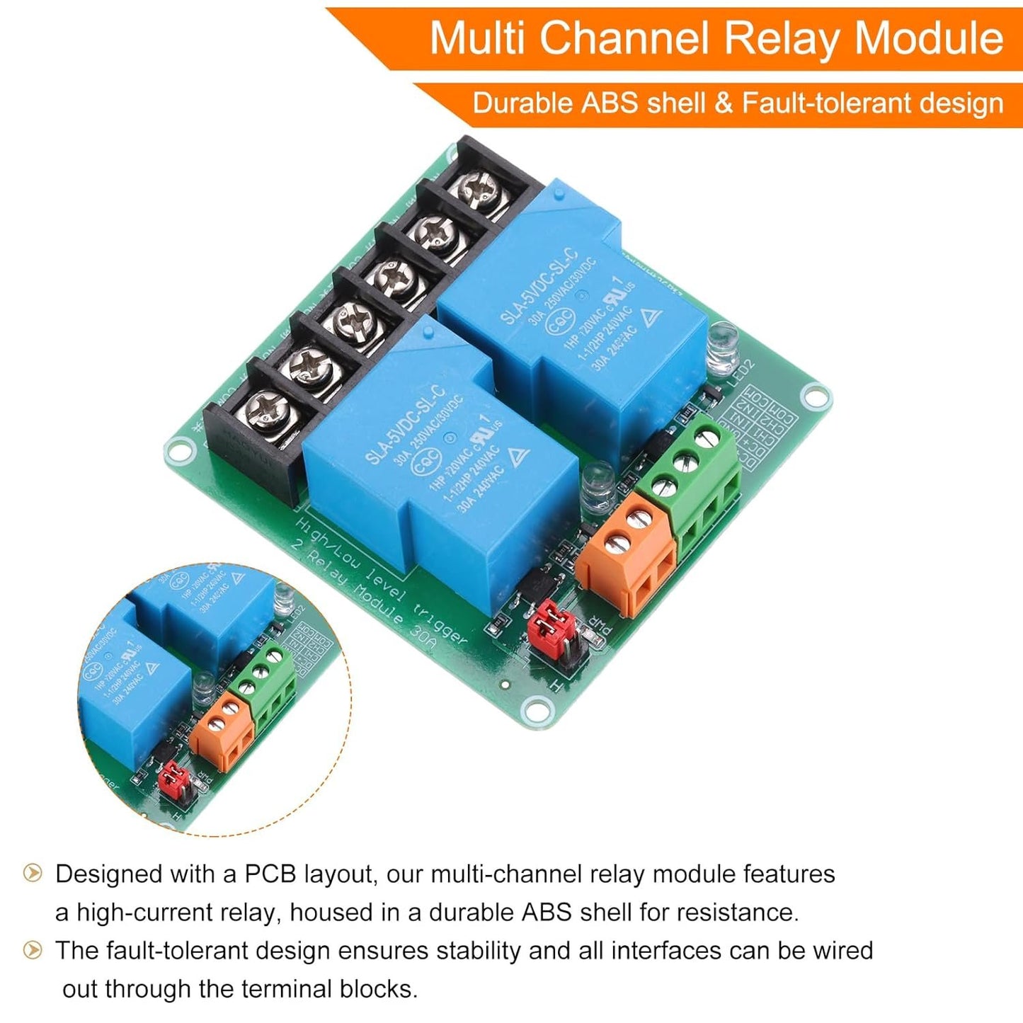 MECCANIXITY DC 5V 2 Channel Relay Module High or Low Level Trigger for Electronics Industrial Home Automation