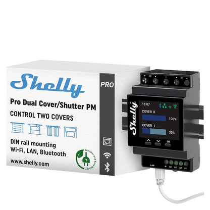 Shelly Pro Dual Cover/Shutter PM | LAN, Wi-Fi and Bluetooth Connection Professional DIN Rail Smart Dual Cover/Shutter Controller with 2 16 A Covers | Home Automation
