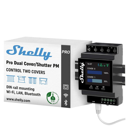 Shelly Pro Dual Cover/Shutter PM | LAN, Wi-Fi and Bluetooth Connection Professional DIN Rail Smart Dual Cover/Shutter Controller with 2 16 A Covers | Home Automation