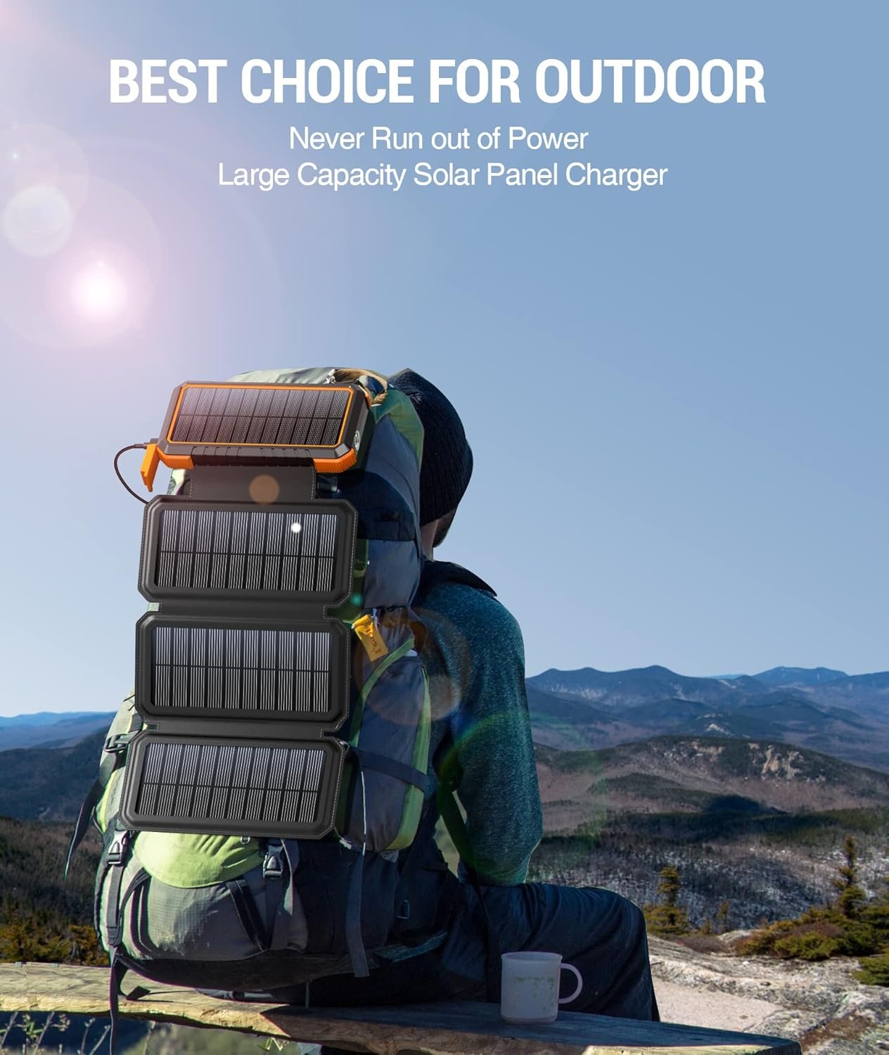 BLAVOR Solar Charger Five Panels Detachable, Qi Wireless Charger 20000mAh Portable Power Bank with Dual Output Type C Input Flashlight and Compass Kit