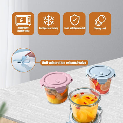 Glass Food Storage Containers, 4 Piece Set of Glass Meal Prep Containers with Sealed Lid, Microwave and Refrigerator Safe, Suitable for Fruits, Salads, Lunches, Ice Cream and Travelï¼ˆCircularï¼‰