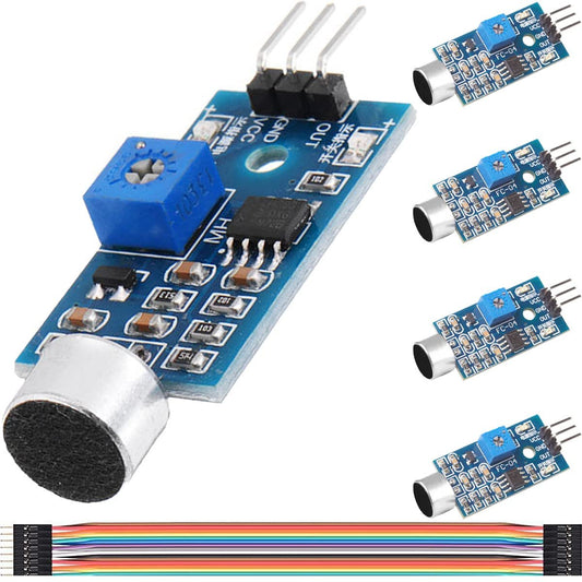 DAOKAI 5PCS Microphone Sensor Module High Sensitivity Sound Detection Sound Sensor Control Switch Module(Blue) 3.3-5V for Arduino with Dupont Cable
