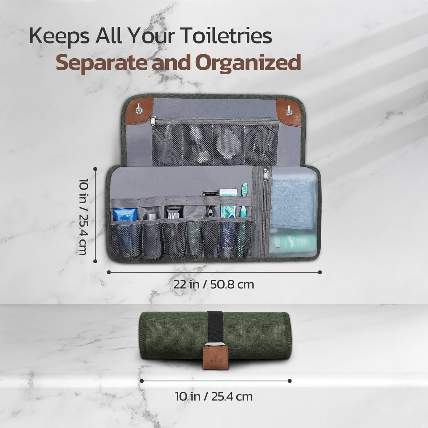 Toiletry Bag for Men, Travel Essentials Travel Toiletry Bag, Water-Resistant Compact Bathroom Roll Organizer for Hygiene, Shaving kit, Gifts for Men, 5.Army Green(Polyster), Fashion