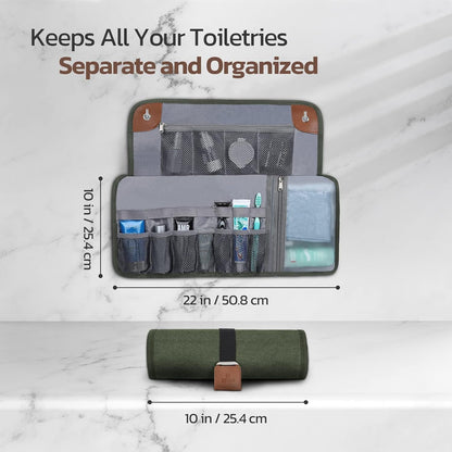 Toiletry Bag for Men, Travel Essentials Travel Toiletry Bag, Water-Resistant Compact Bathroom Roll Organizer for Hygiene, Shaving kit, Gifts for Men, 5.Army Green(Polyster), Fashion