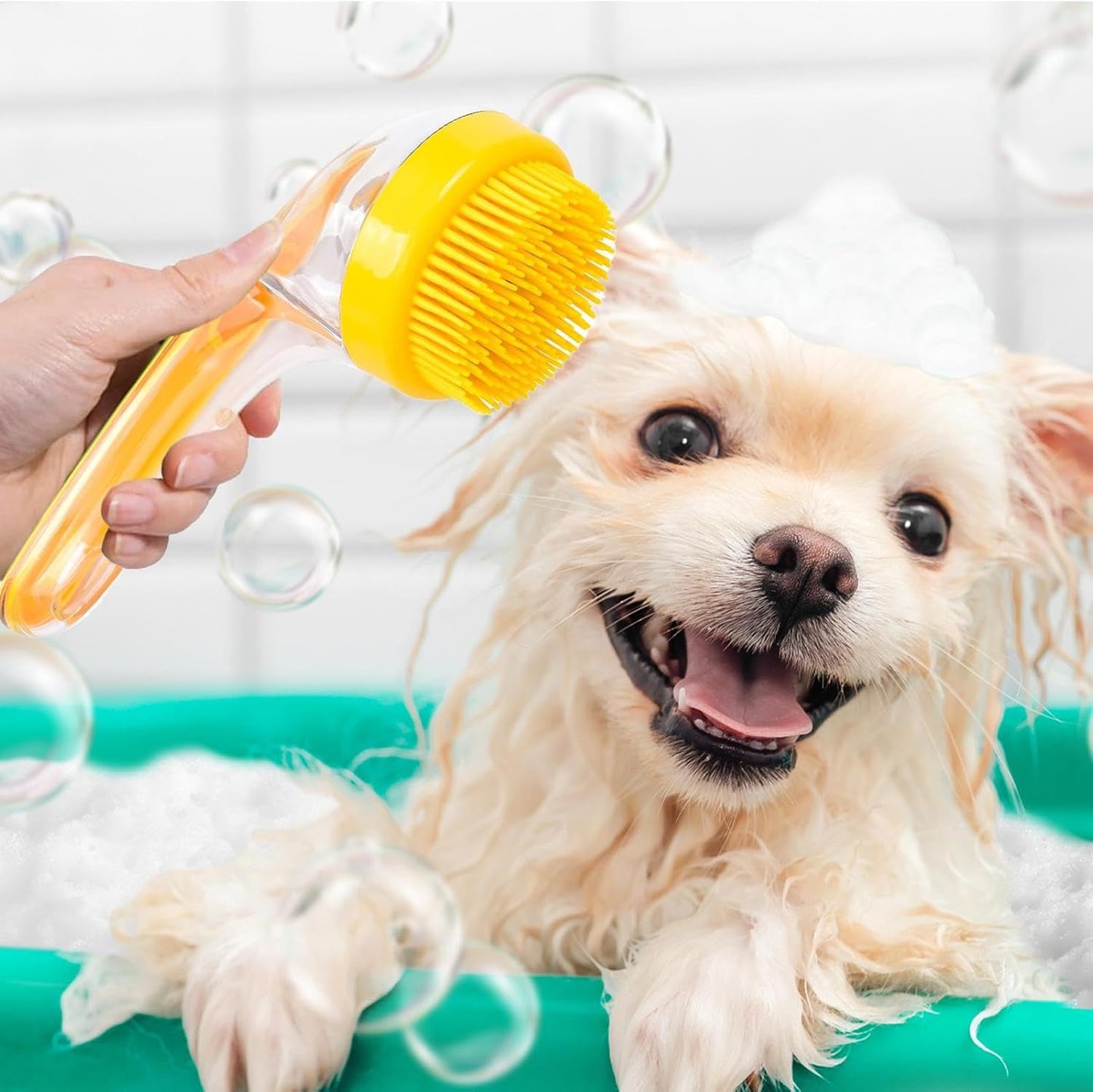 Dog Bath Brush, Dogs Washing Brushing, Pets Cleaning Tool, Non Slip Ergonomic Design, Soft Bristles, 7.87x5.91x1.18 Inches, for Indoor Outdoor Pet Bath, Shower, Home Grooming